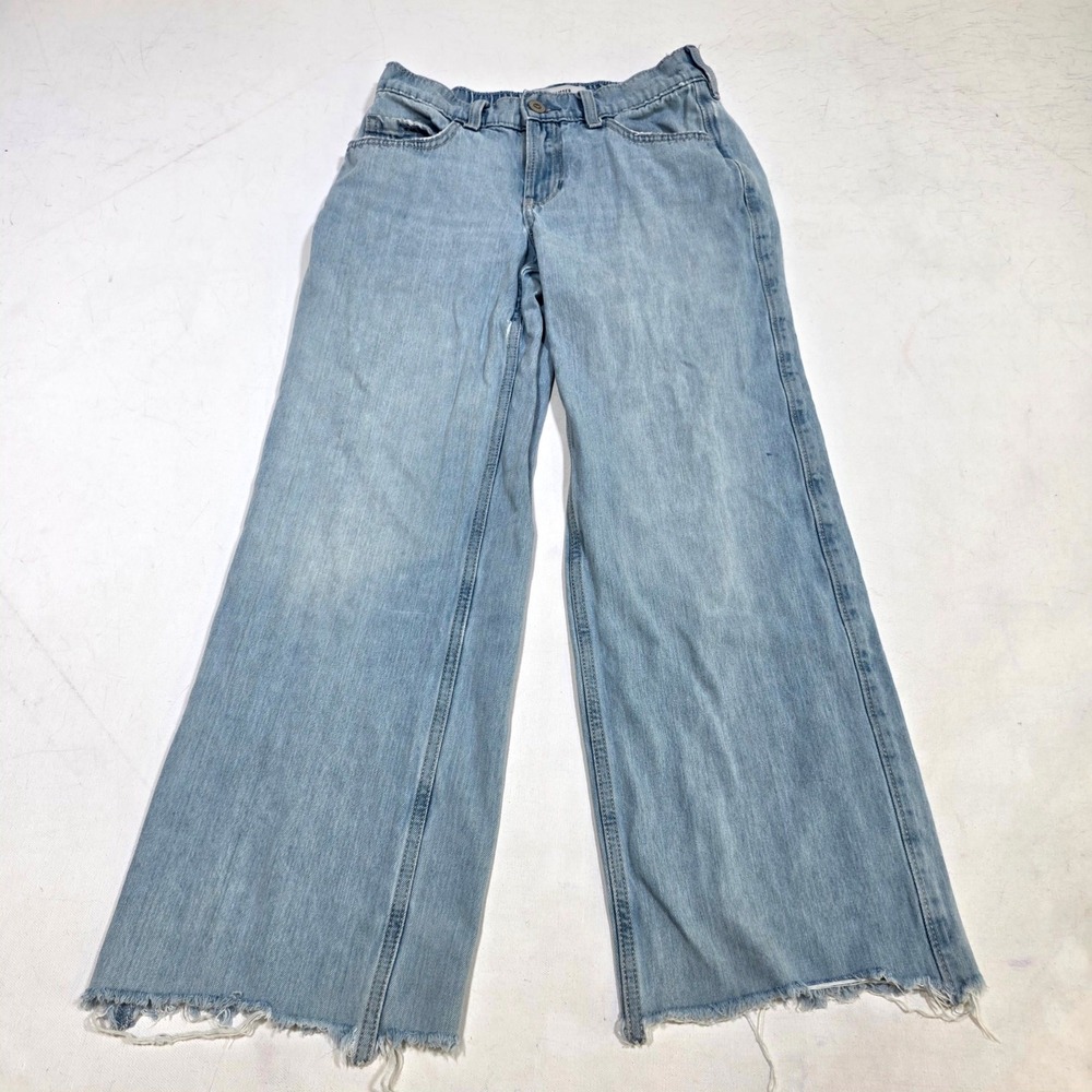 Hollister Low-Rise Baggy Jeans Womens XS Light Wash Wide Leg Raw Hem Y2K Denim
